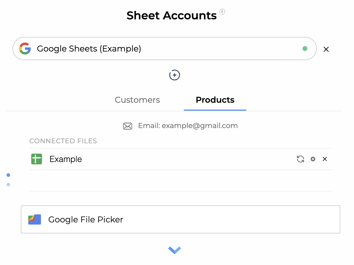 Sheet Accounts management interface